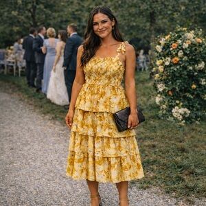 Cleobella Yellow Floral Tiered Midi Dress